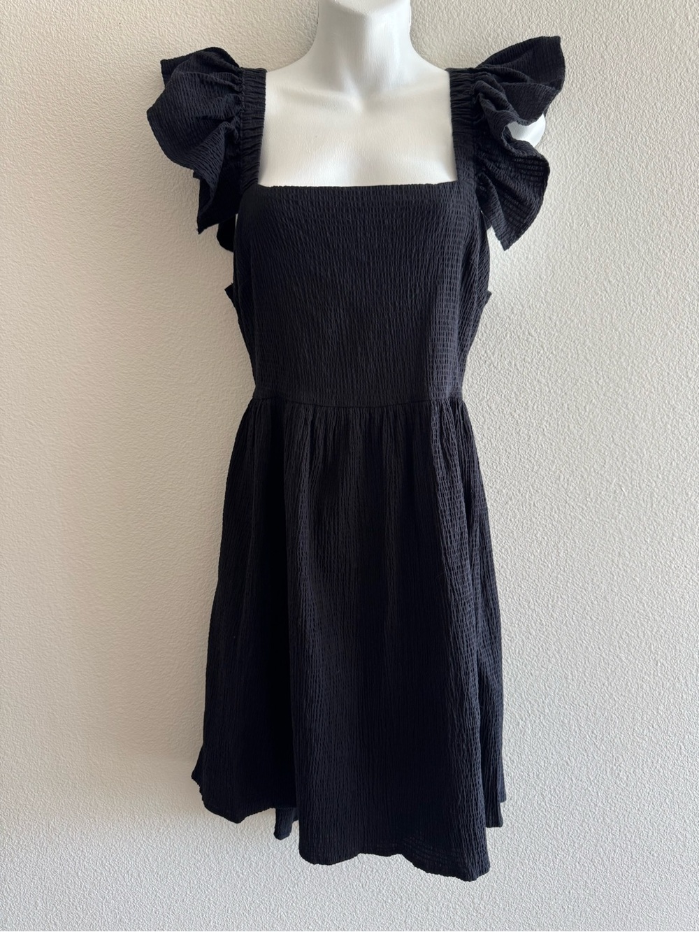 miami Black Square-Neck Ruffle Strap Mini Dress